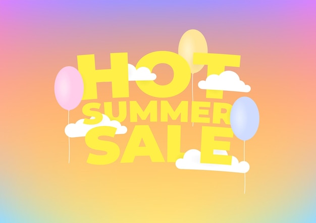 trendy hot summer sale festive clouds and balloons sale campaign.