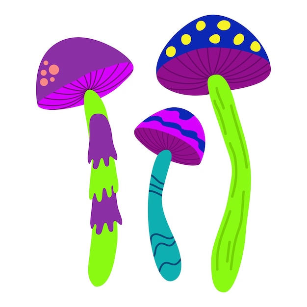 Trendy illustration of acid abstract mushrooms in the style of Techno Rave music with mushrooms bright psychedelics