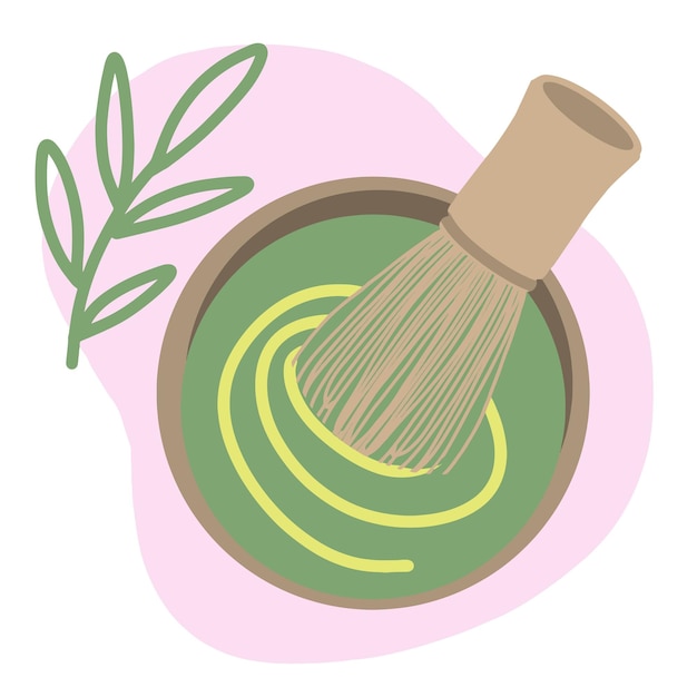 Trendy illustration of matcha preparation