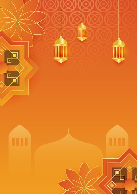 Trendy islamic poster background with mosque arabic pattern lantern moon and crescent Can be used for greeting card poster banner invitation brochure ramadan eid adha iftar invitation