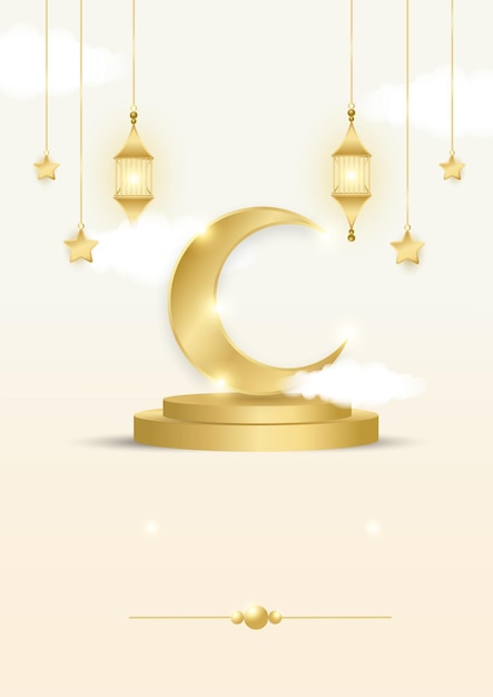 Trendy islamic poster background with mosque arabic pattern lantern moon and crescent Can be used for greeting card poster banner invitation brochure ramadan eid adha iftar invitation