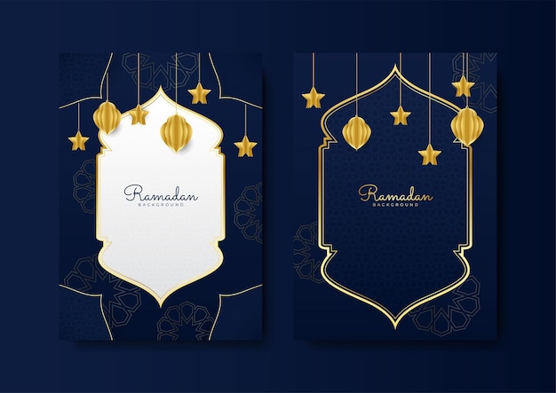 Trendy islamic ramadan greeting card and poster background template with mosque lantern pattern and crescent Design for iftar invitation ramadhan mubarak kareem Vector illustration