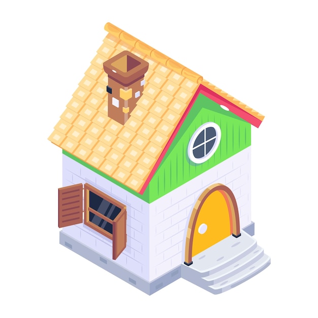 A trendy isometric icon of cottage