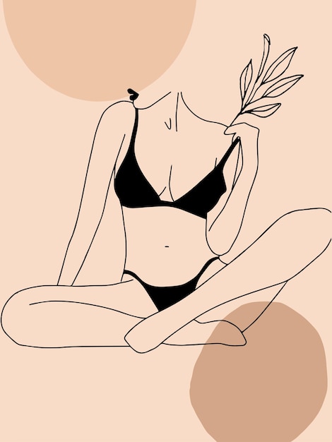 Trendy line art female body in lingerie Modern abstract poster