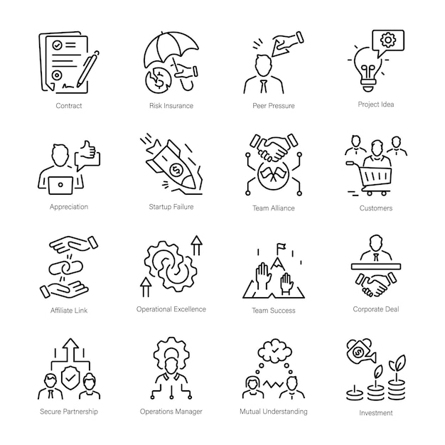 Trendy Linear Icons Depicting Resource Handling