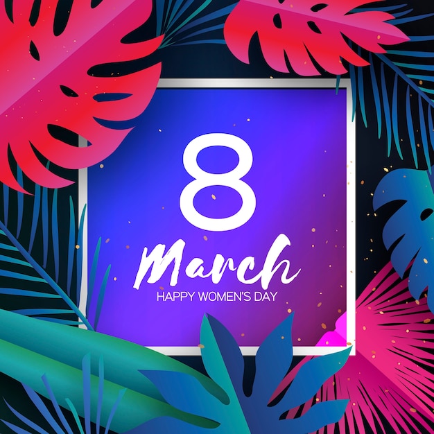 Trendy March. Tropical palm leaves, plants.