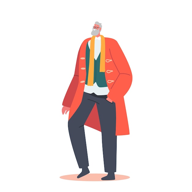 Trendy Mature Gentleman with Beard and Mustaches Wear Trendy Clothes Stylish Male Character in Fashionable Coat