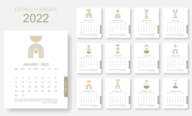 Trendy mid century desk calendar 2022