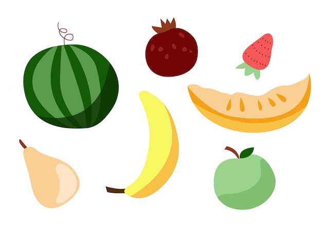 Vector trendy minimalist set with fruits illustration in flat style with watermelon apple banana