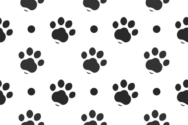 Vector trendy and modern vector black paw pattern seamless cute cat dog paws background paw print dalmatain