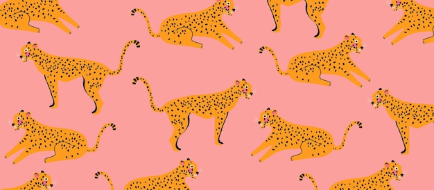 Trendy and modern wildlife pattern with leopards vector illustration