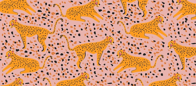 Trendy and modern wildlife pattern with leopards