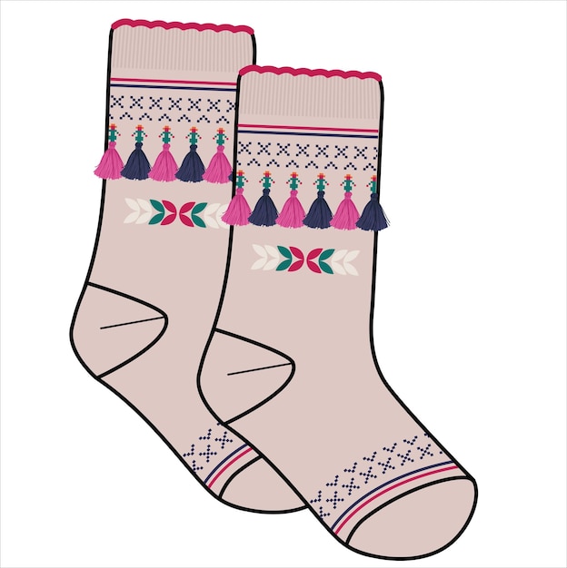 TRENDY PAIR OF SOCKS PAIR WITH TASSELS VECTOR