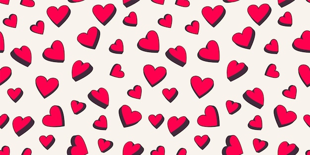 Vector trendy pattern with cute 3d hearts vector red shape silhouettes heart on a light background