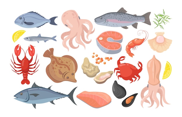 Trendy seafood flat pictures collection