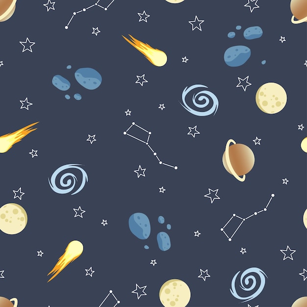 Trendy seamless cosmo pattern Planet saturn galaxy star Big Dipper moon meteor