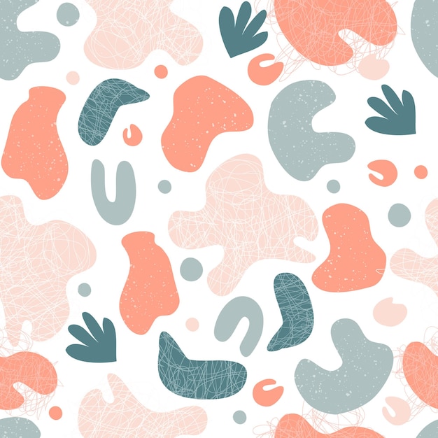 Trendy seamless pattern of geometric shapes and doodles. Colorful vector pattern memphis style.