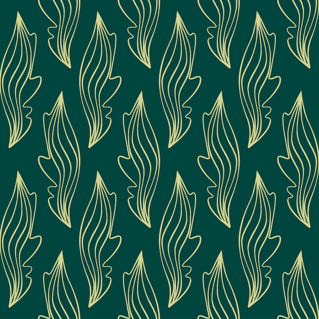 Trendy seamless pattern natural green ton abstract tropical leaves shapes flowers hand drawn vector