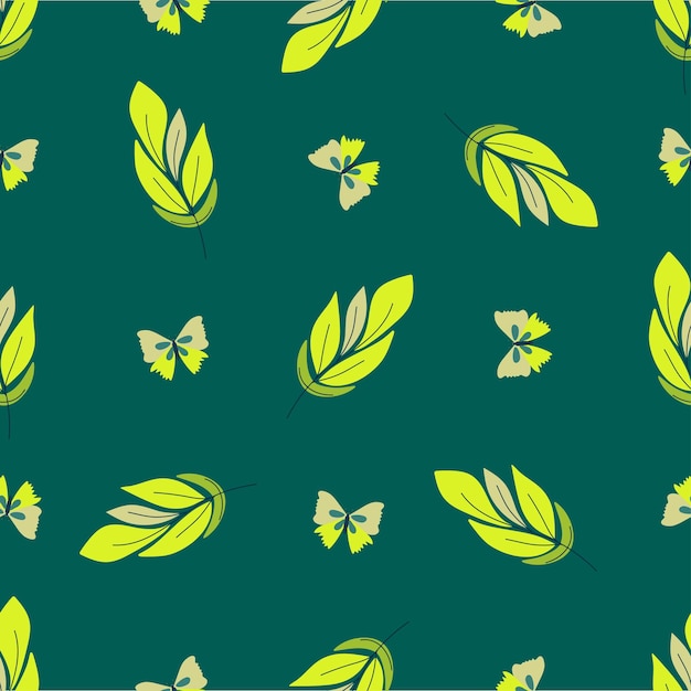 Trendy seamless pattern natural green tones abstract  leaves shapes flowers hand drawn vector