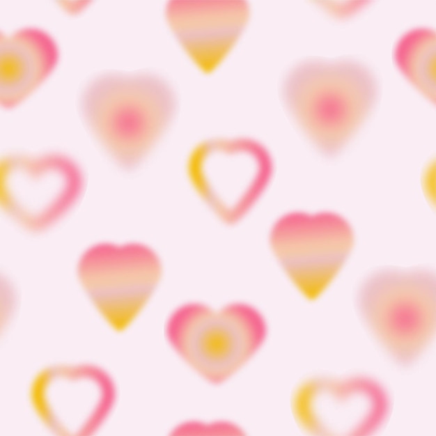 Vector trendy seamless pattern with y2k blurred gradient heart on pink background groovy color love print