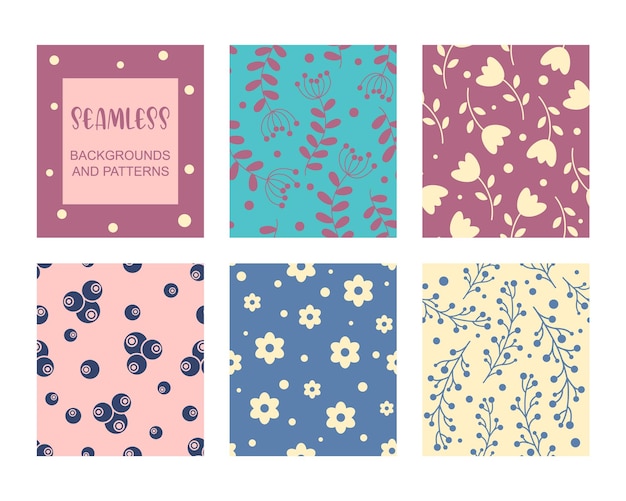 Trendy seamless patterns set Abstract and floral design