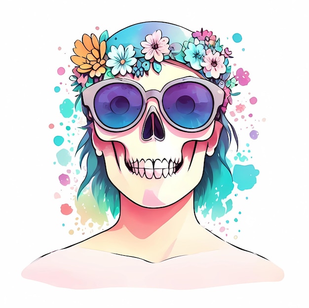 Trendy Skull with Blossom Splash