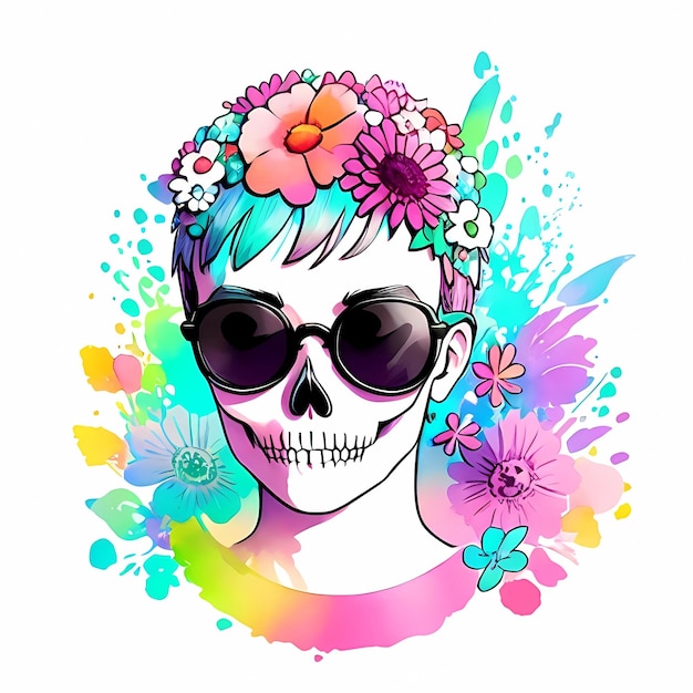 Trendy Skull with Blossom Splash