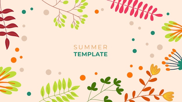 Trendy summer colorful abstract art templates with floral leaves and geometric elements.  