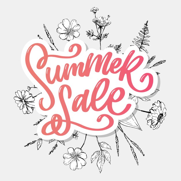 Trendy Summer sale lettering with flowers