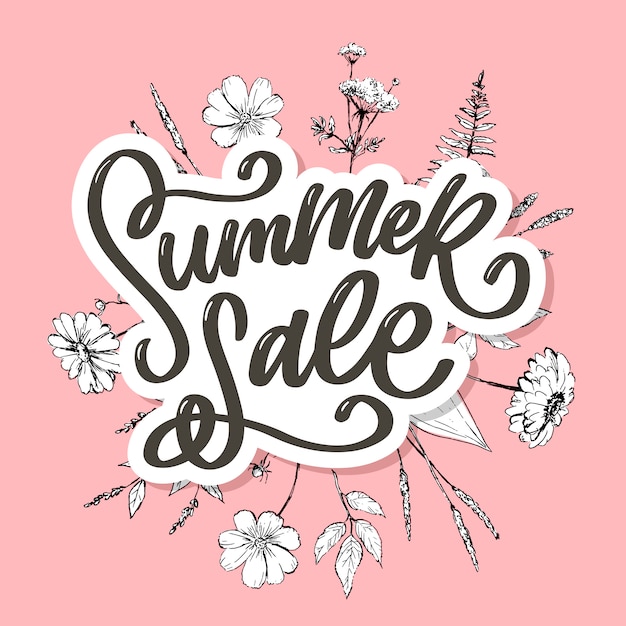 Trendy Summer sale lettering with flowers