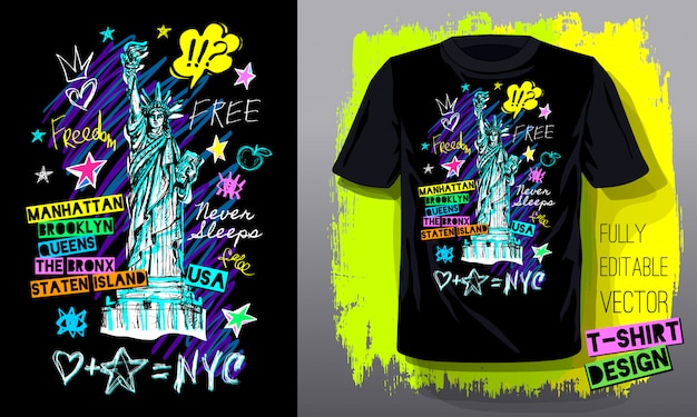 Trendy t-shirt template, fashion t shirt design, bright, summer, cool slogan lettering. Color pencil, marker, ink, pen doodles sketch style. Hand drawn illustration  .