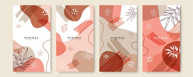 Trendy tan nude beige pink brown champagne abstract minimalist story art templates with floral and geometric elements. Design for social media posts, mobile apps, banners design and web/internet ads.