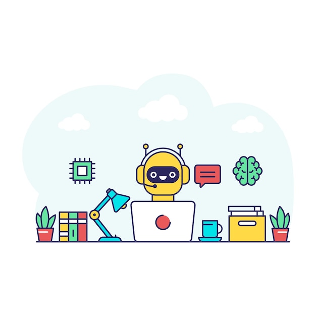 Trendy vector design of robot with laptop