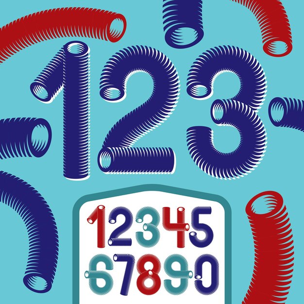 Trendy vector numerals collection. Modern funky numbers from 0 to 9 best for use in logo, poster creation. Created using dimensional vacuum pipe style.