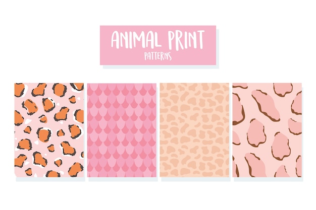 Trendy wild animal skin seamless pattern set vector illustration