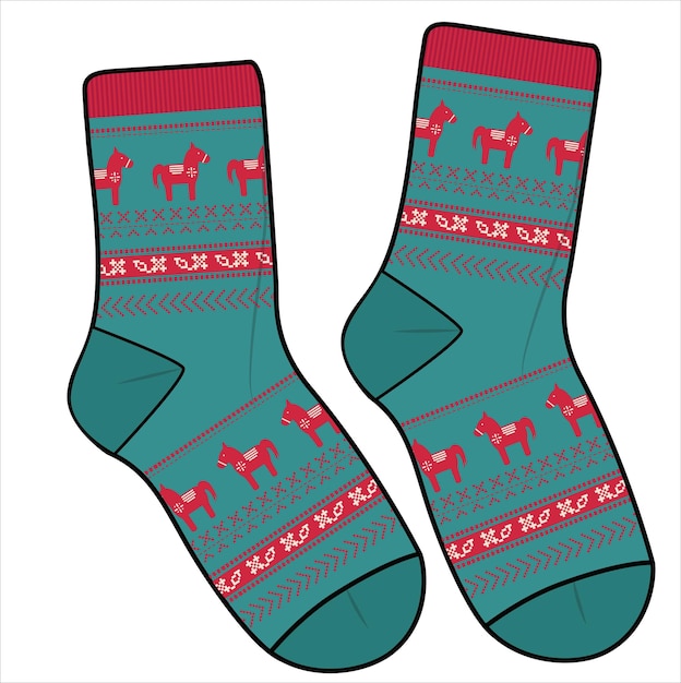 TRENDY WINTER PAIR OF SOCKS WITH SNOWFLAKES LLAMA ANIMAL PRINT VECTOR