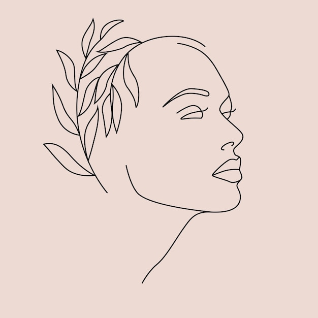 Trendy woman face silhouette in line art style for fashion prints tattoos posters cards etc