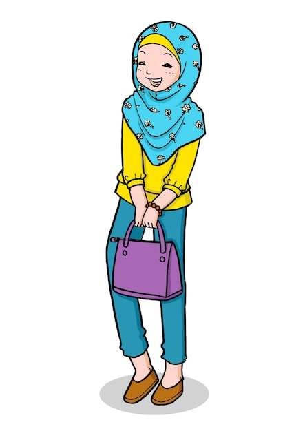 Trendy young muslim girl holding bag