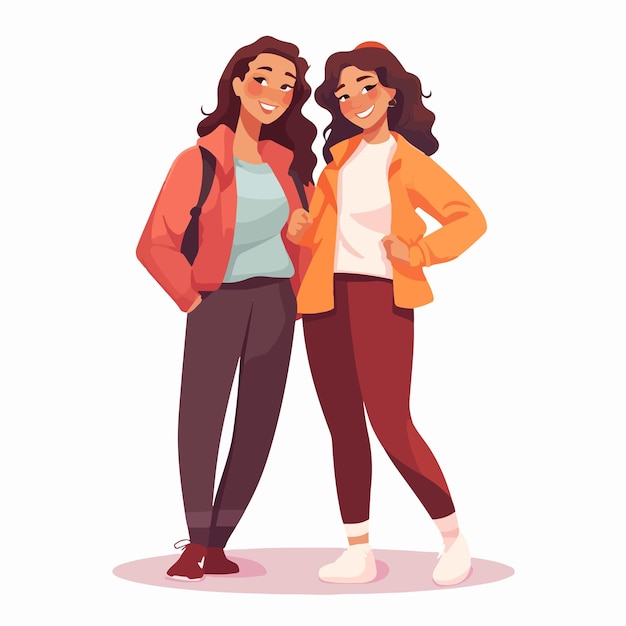 Vector trendy young women smiling in fashionable outfits