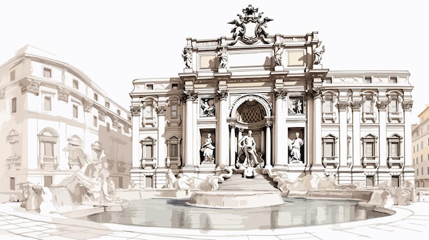 Vector trevi fountain rome adjacent building