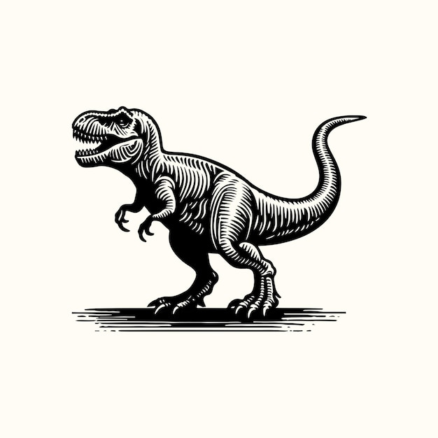 trex walking linocut vector design