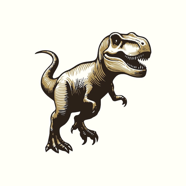 trex walking linocut vector design