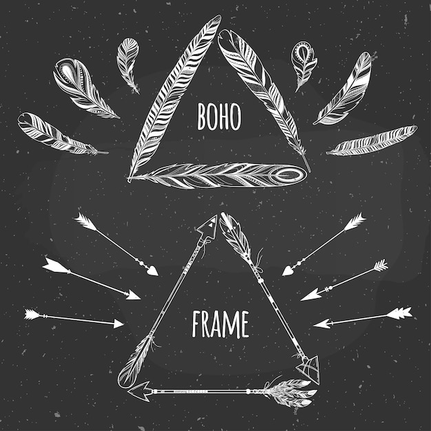 Triangle boho frames on a chalkboard