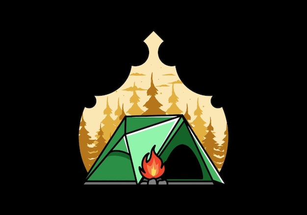 Triangle camping tent and bonfire illustration design