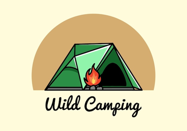 Triangle camping tent and bonfire illustration design