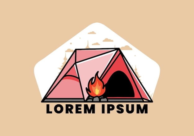 Triangle camping tent and bonfire illustration design