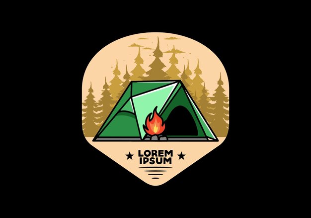 Triangle camping tent and bonfire illustration design