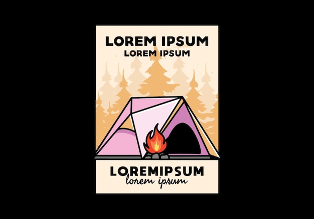 Vector triangle camping tent and bonfire illustration design