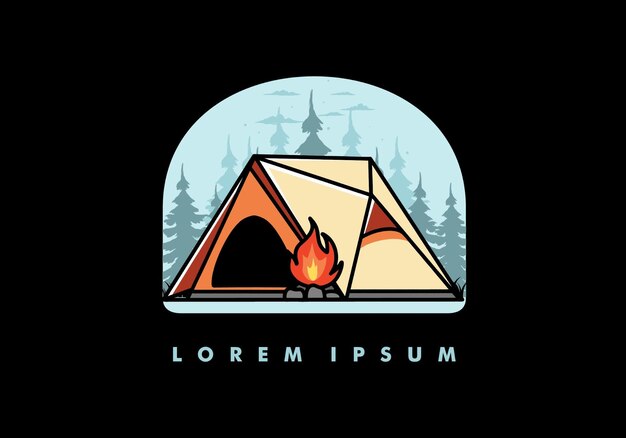 Triangle camping tent and bonfire illustration design