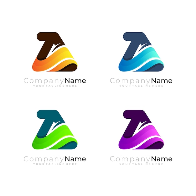 Triangle logo with wave design combination set logos